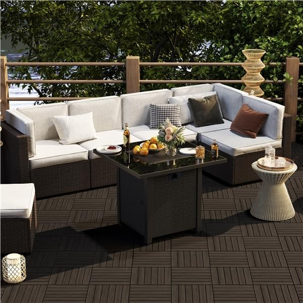 27PCS Interlocking Wooden Flooring Patio Deck Tiles Solid Wood Tiles, 12 x 12in