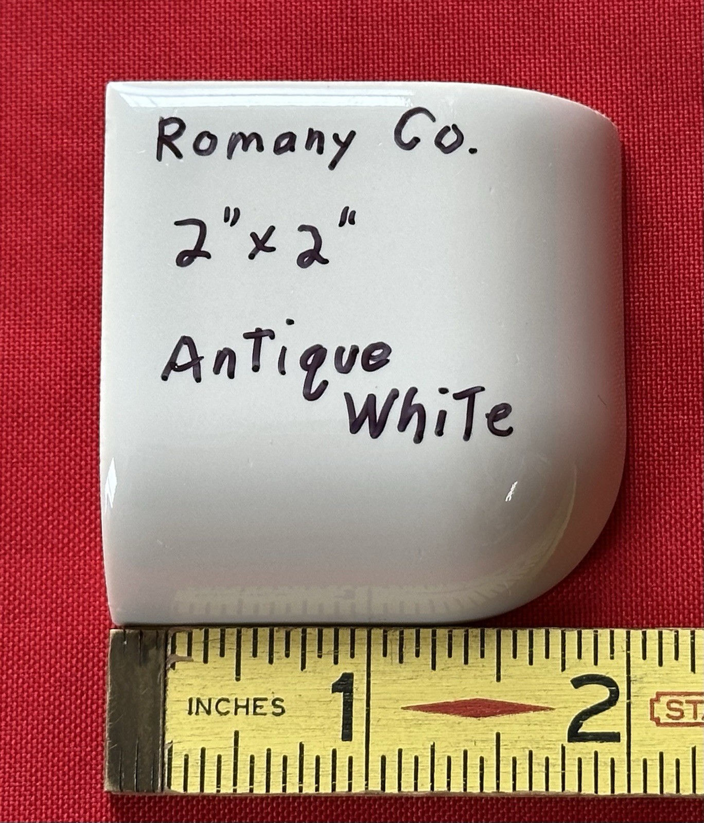 1 pc. Dark Almond-Bone: Gloss Ceramic Bullnose Outside Corner Tile 2″ X 2″ New