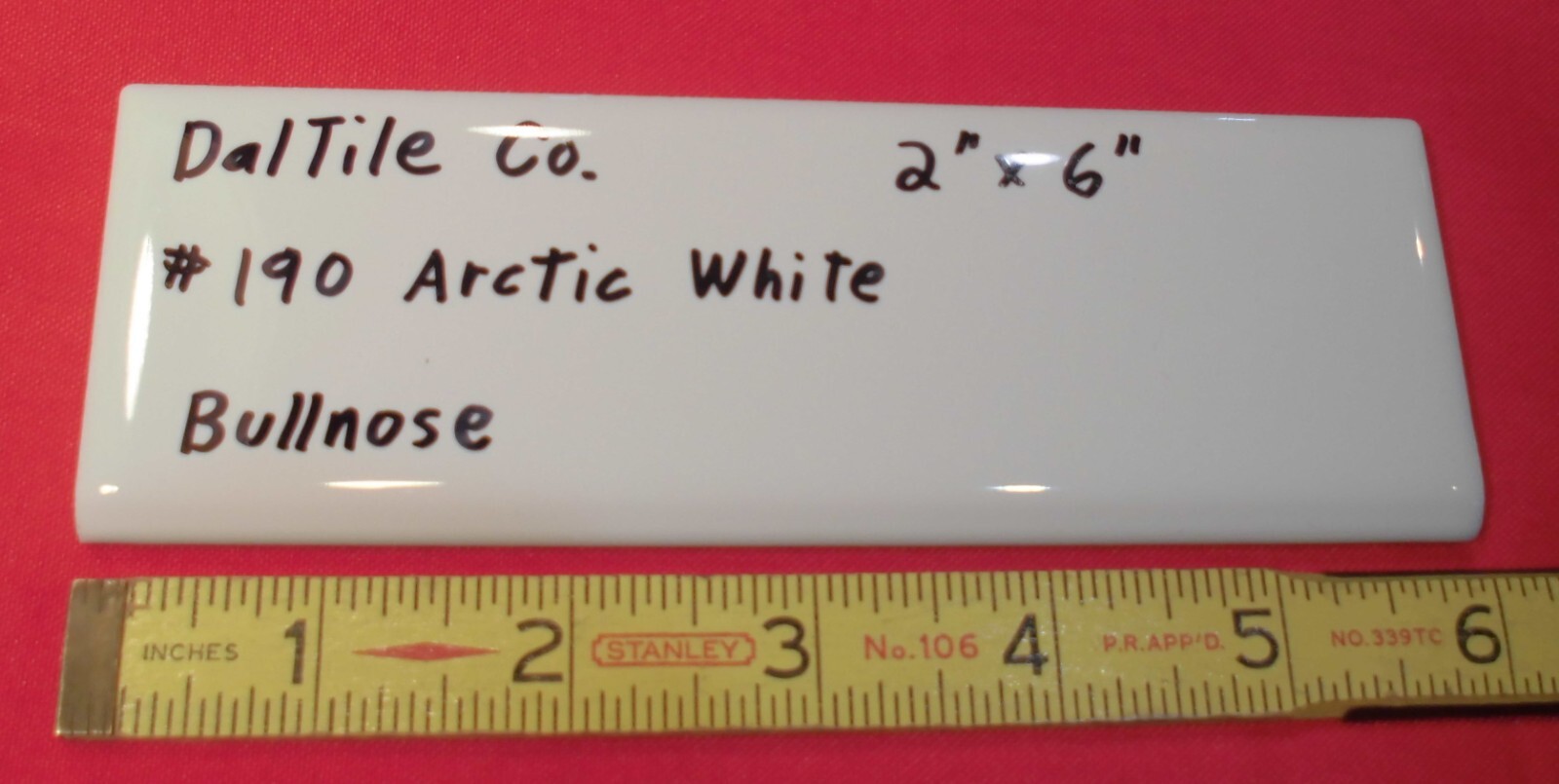 1 pc. Glossy Arctic White: 2″ X 6″ Bullnose Ceramic Tiles by Daltile, New Stock