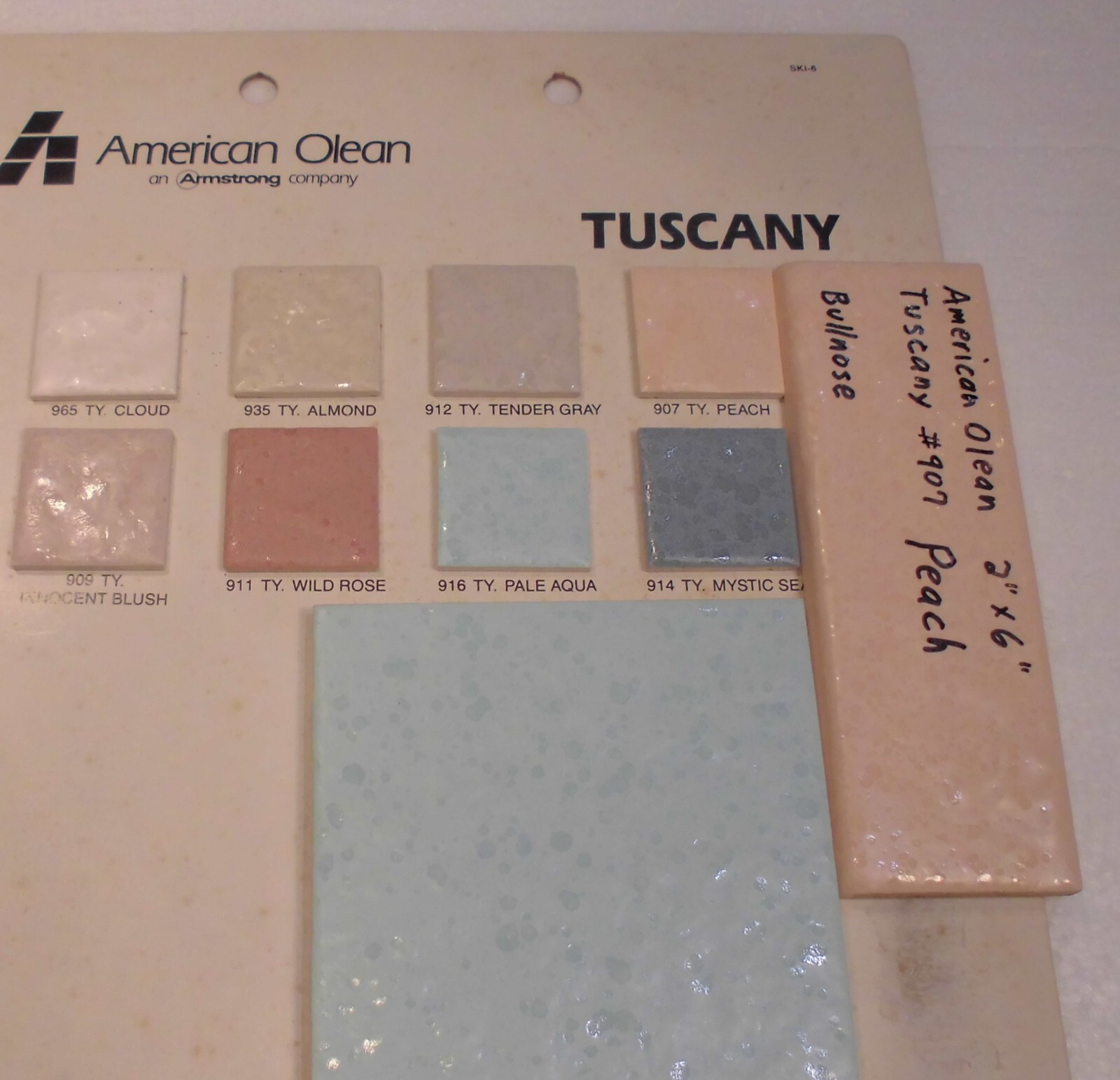 1 pc. Ceramic Bullnose Tile: 2” X 6″ Tuscany Peach #907 by American Olean: NEW