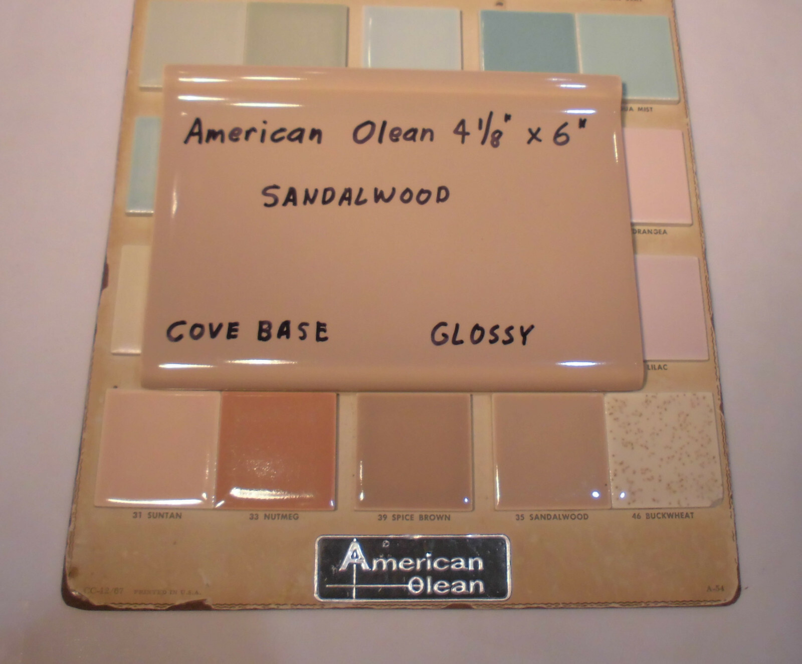 1 pc. *Sandalwood-Brown* Bullnose Top; base/cove Ceramic Tile: 4-1/8″ X 6″ NOS