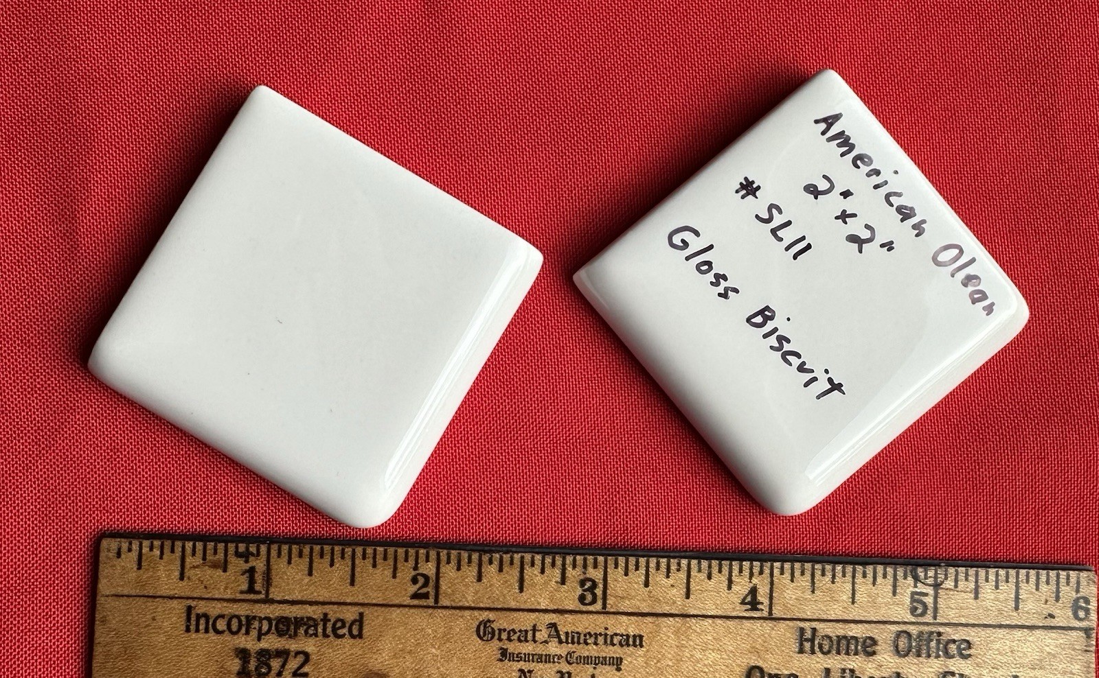 2 pcs. #SL11 Gloss Biscuit: 2″ X 2″ X 5/16″ Ceramic Flat Bullnose Corner Tiles
