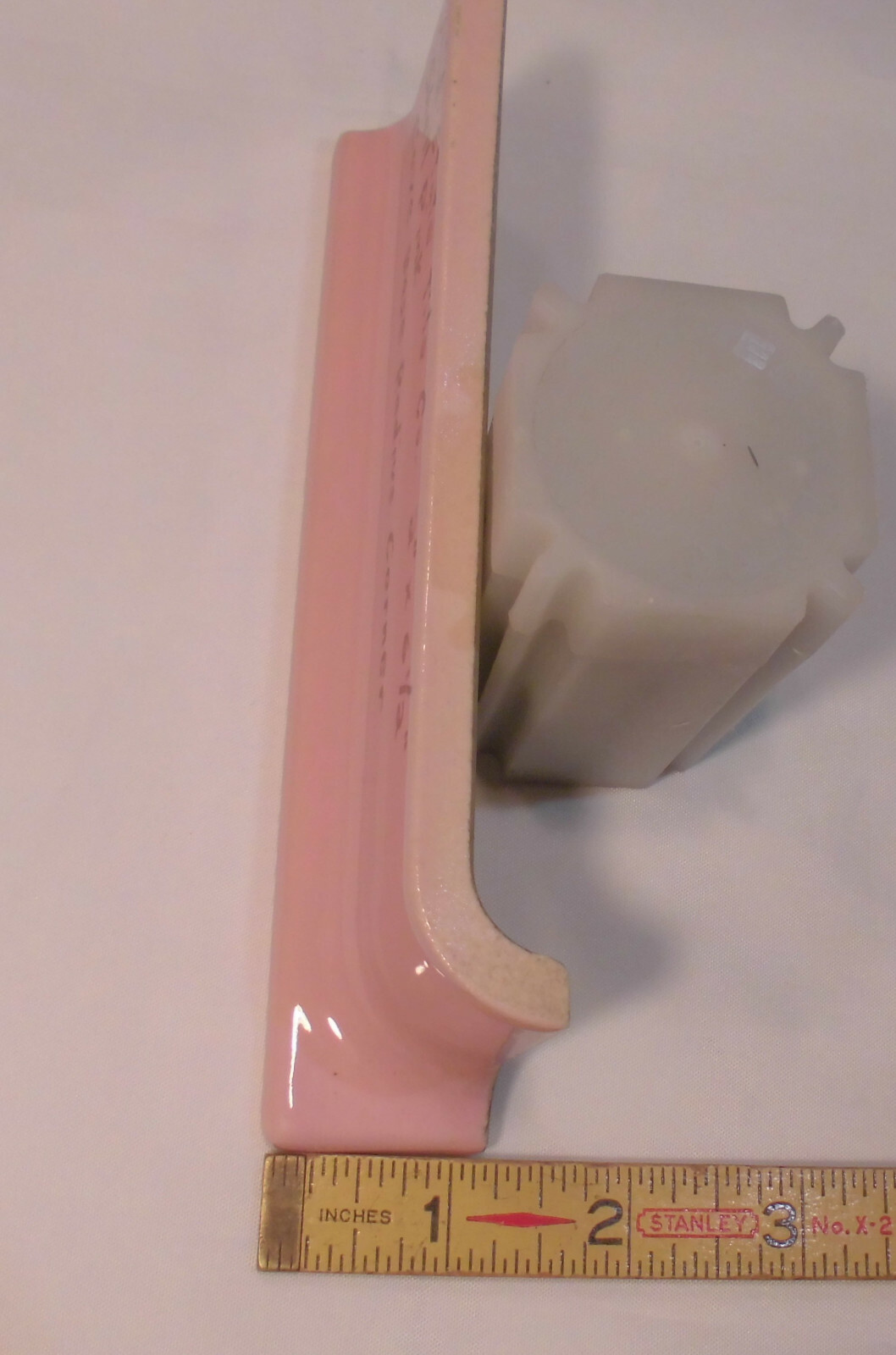 1 pc. Glossy Shell Pink 2” X 6-1/2” Ceramic Radius Cove Base Tile; Flat Top, R