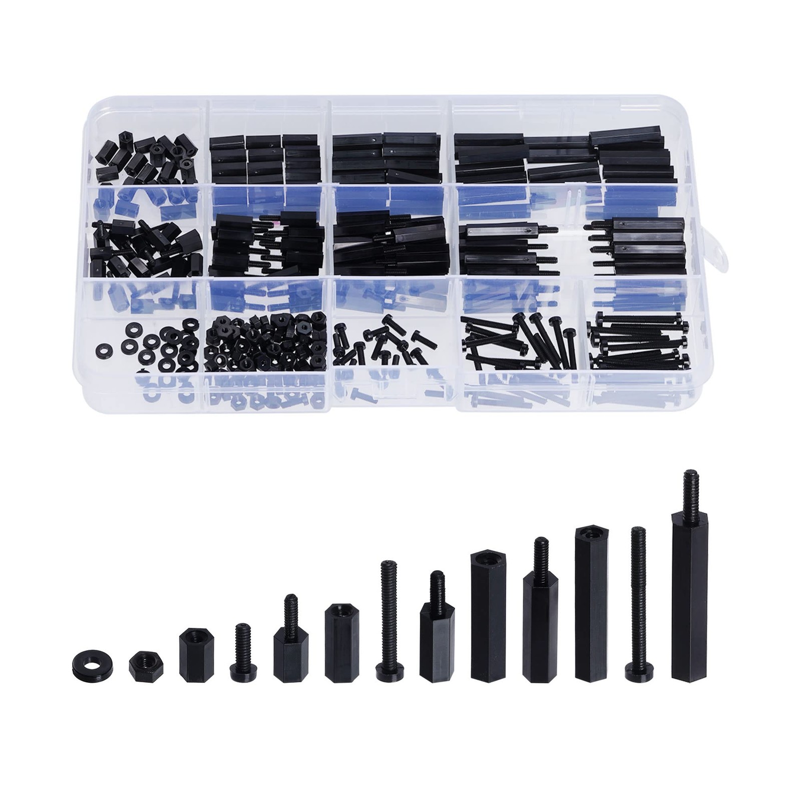 Lystaii 320pcs M2 Nylon Hex Spacer Standoff Kit Male Female Screw M2, Black