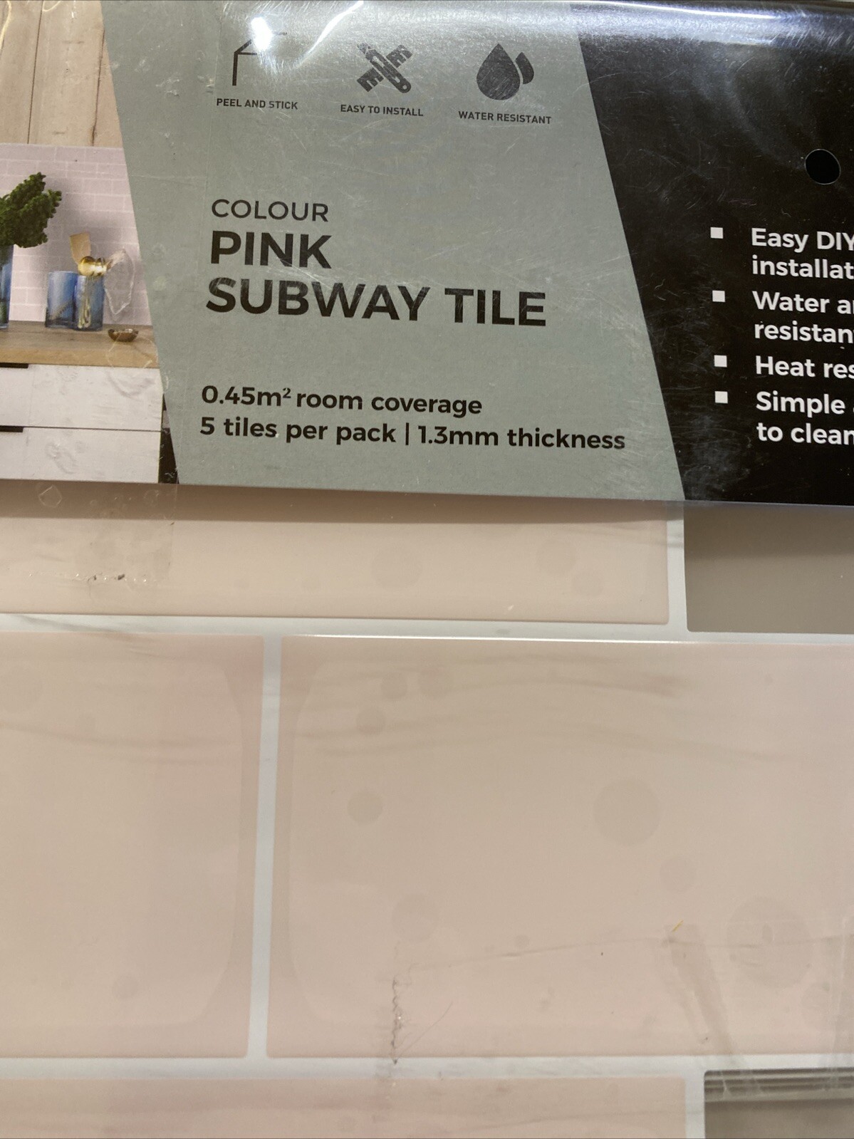 Hanwood Bulk 9 X Pink Subway Tile 300mm X 300mm 0.45m2 Peel And Stick Tiles New