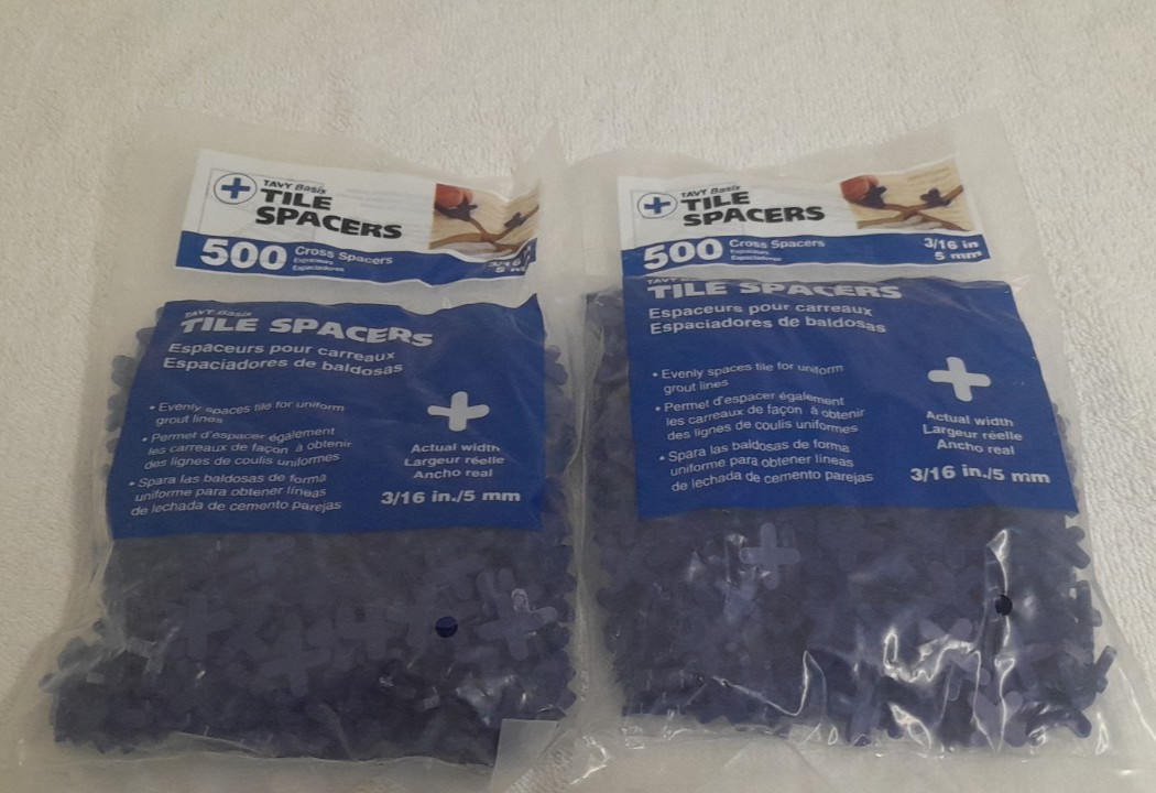2 PACK of 500 Cross Plastic Tile Spacer TAVY Basix 3/16″ 5mm 1,000 TOTAL