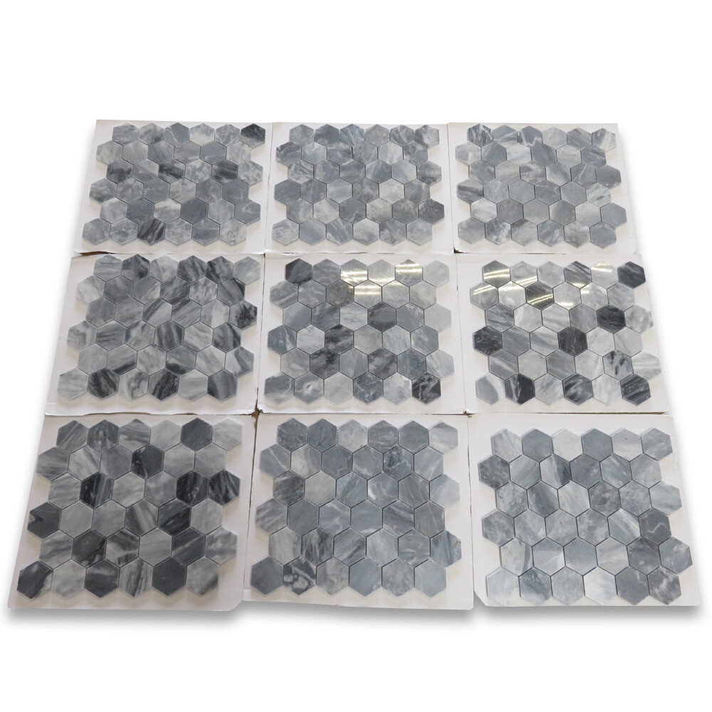 K32XP Bardiglio Gray Dark Grey Marble 2 inch Hexagon Mosaic Tile Polished