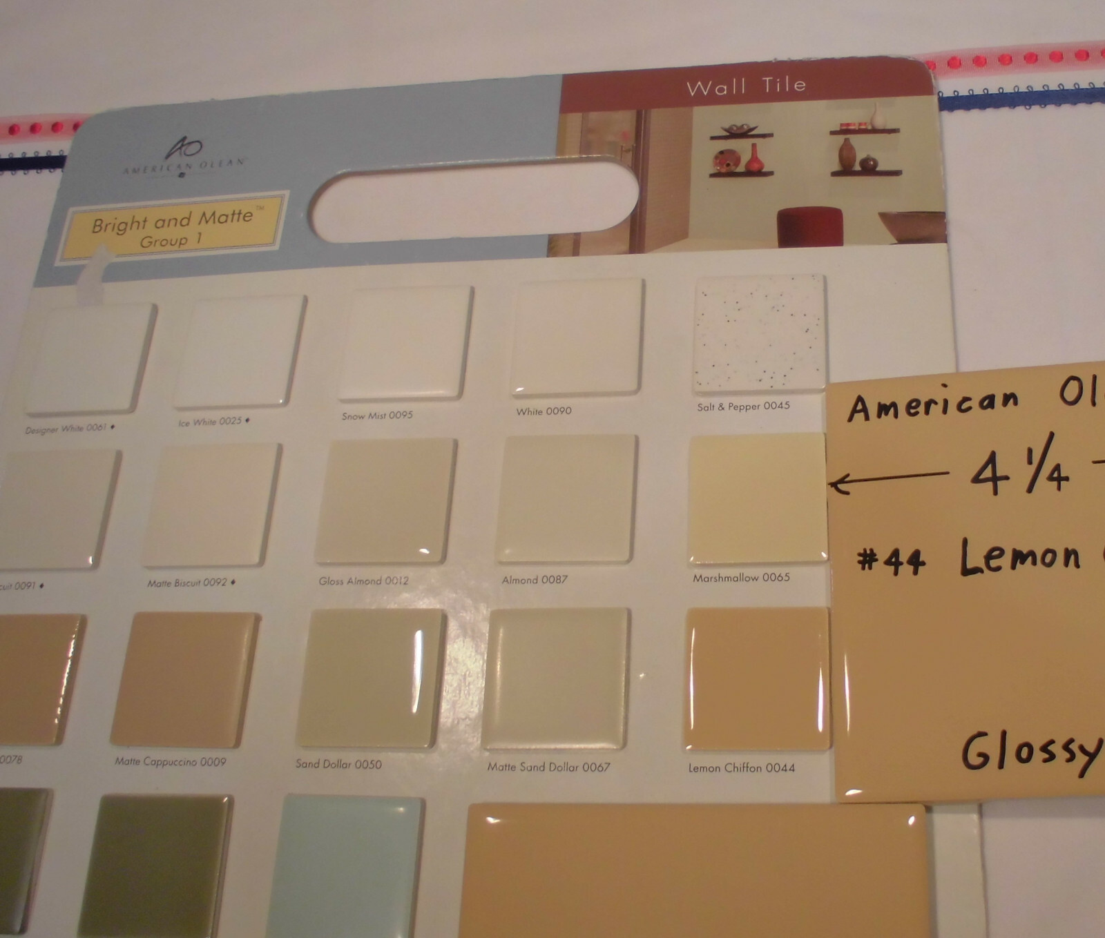 1 pc. Glossy Ceramic Tile *Lemon Chiffon #44* by American Olean 4-1/4″ Mustard