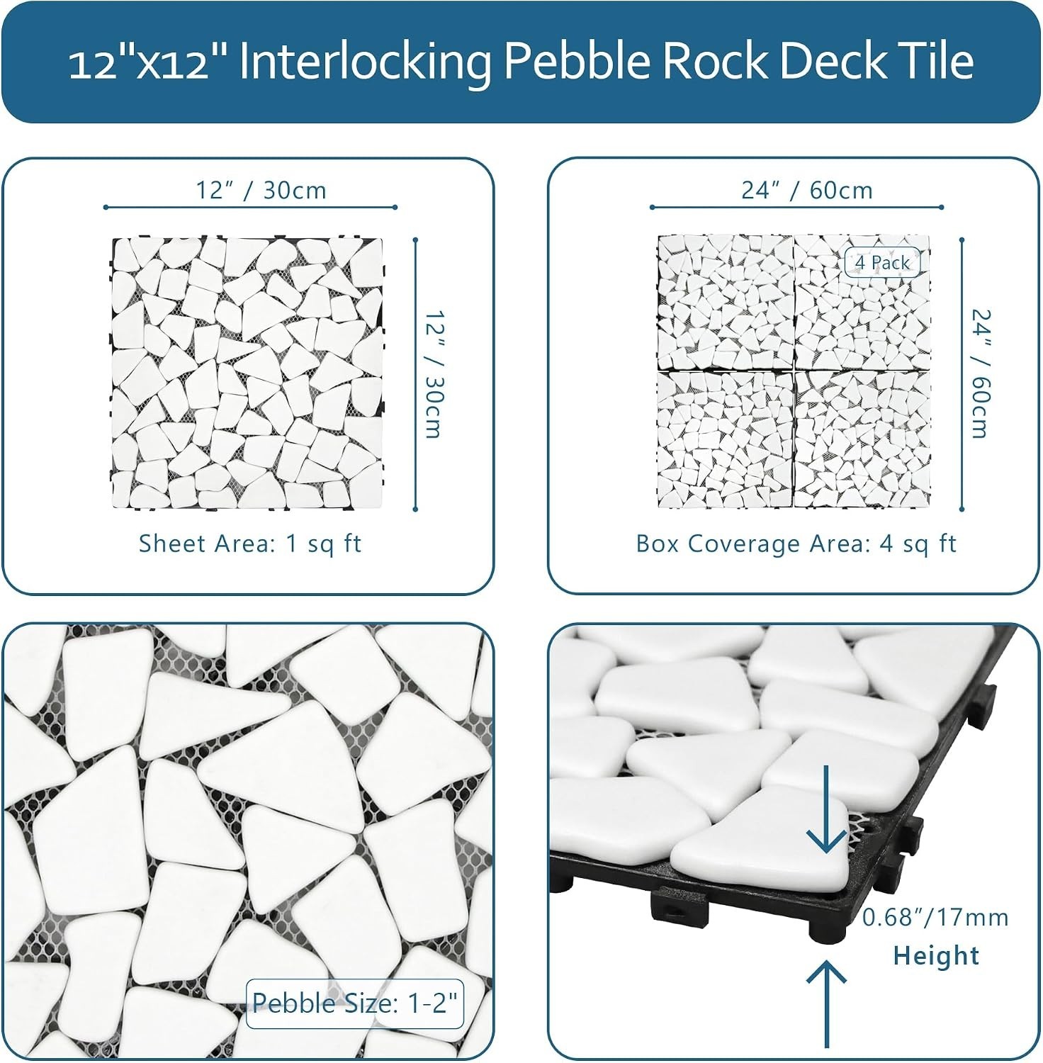 Stunning 4PCS Waterproof Marble-Look Interlocking Deck Tiles for Stylish Spaces