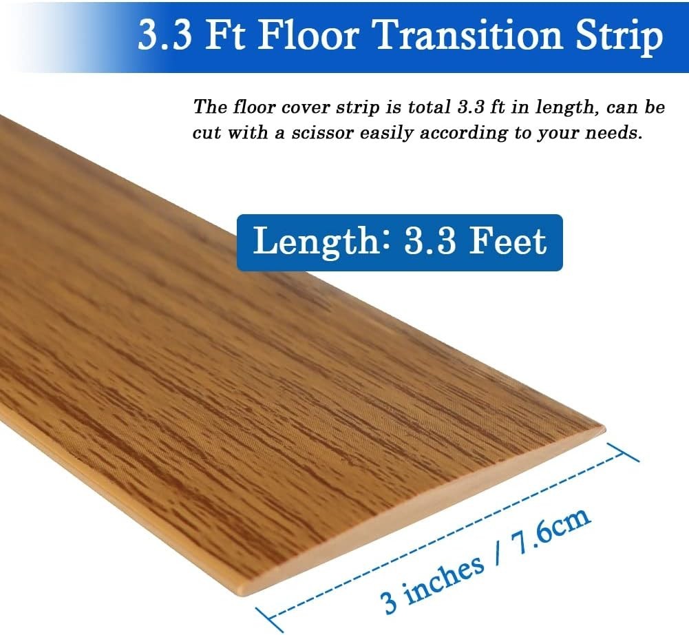 Elegant Wood Grain Self-Adhesive Floor Transition Strip 3″ Wide – Light Brown