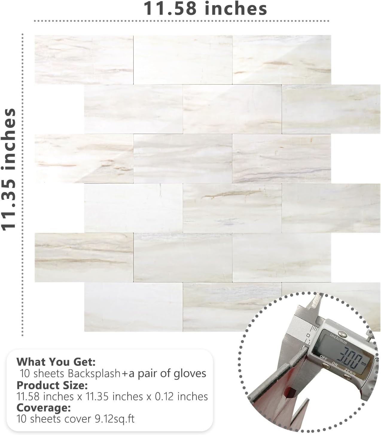 STICKGOO 10-Sheets Subway Tile Peel and Stick Backsplash – Polished Beige Marble