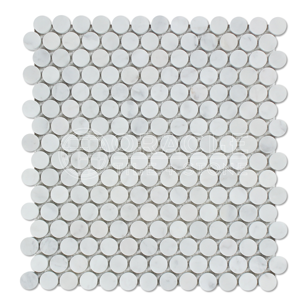 Carrara White Italian (Bianco Carrara) Marble Penny Round Mosaic Tile