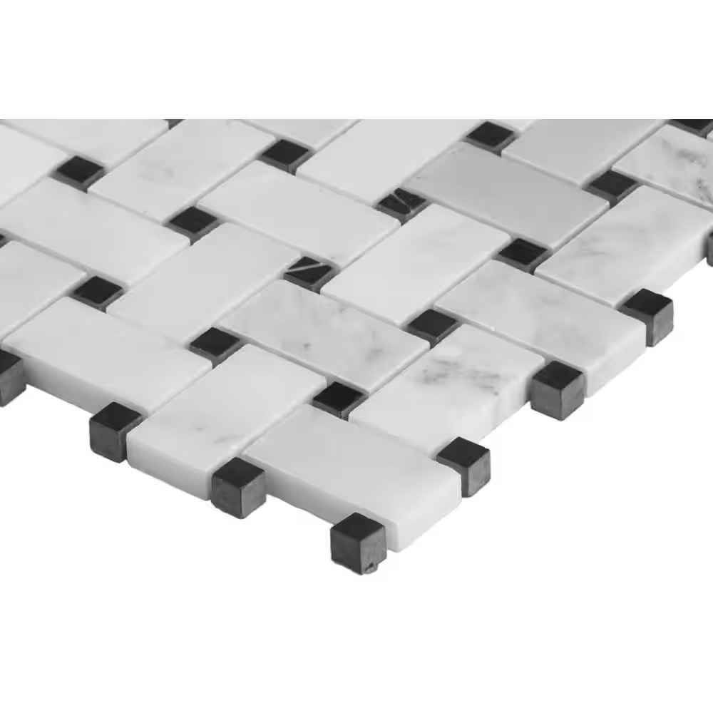 Greecian White Basket Weave 12 In. X 12 In. X 10Mm Honed Marble Mesh-Mounted Mos