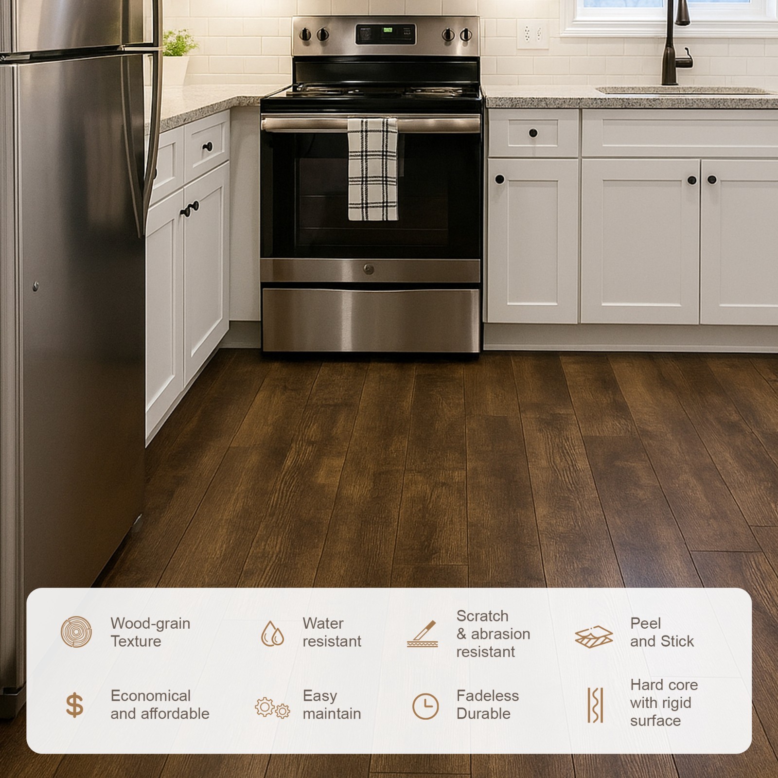 6”W x 36”L Peel & Stick, Vinyl Plank Flooring, Wood Grain, Self-adhesive 54pcs