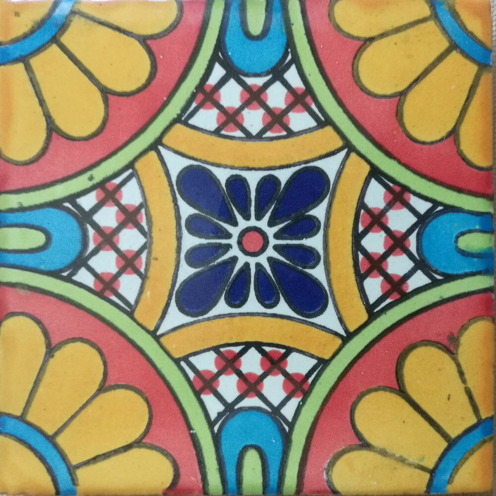 #C094) Mexican Tile sample Ceramic Handmade 4×4 inch, GET MANY AS YOU NEED !!