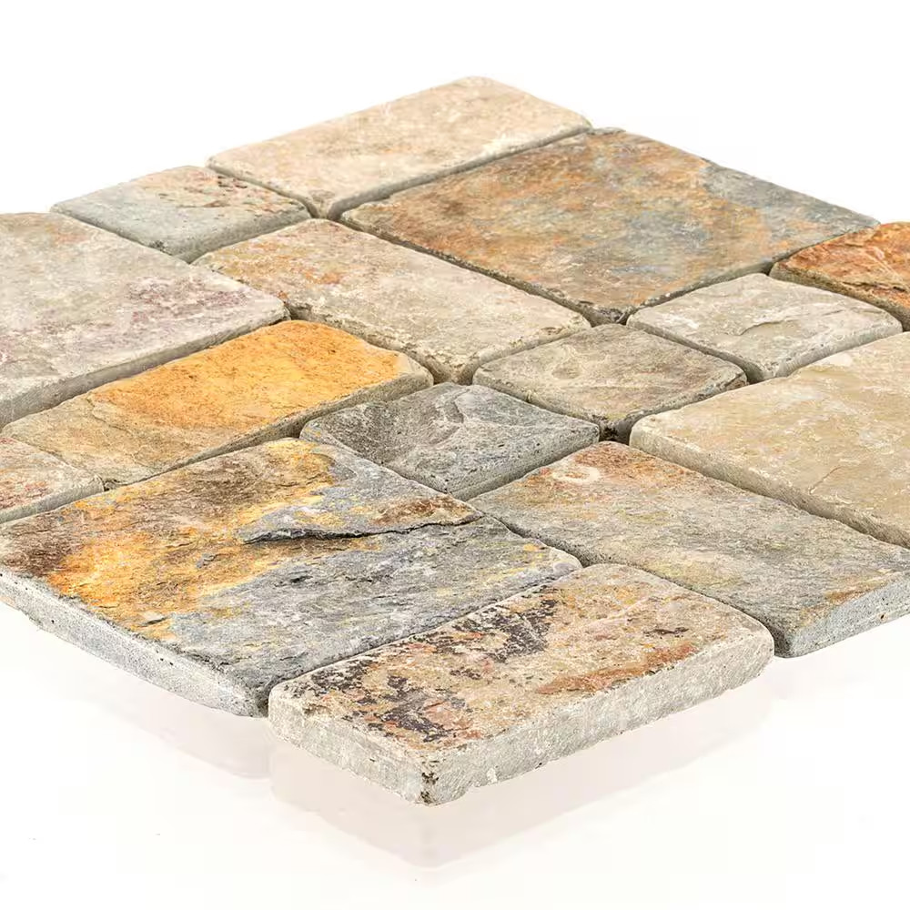 Rust Block Medley Multi-Color 11.75 In. X 11.75 In. Slate Wall and Floor Mosaic