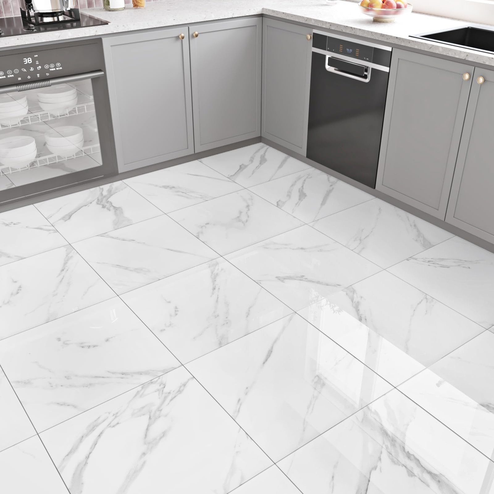 White Marble Peel and Stick Floor Tile Bathroom Self Adhesive Floor Tiles Peel a