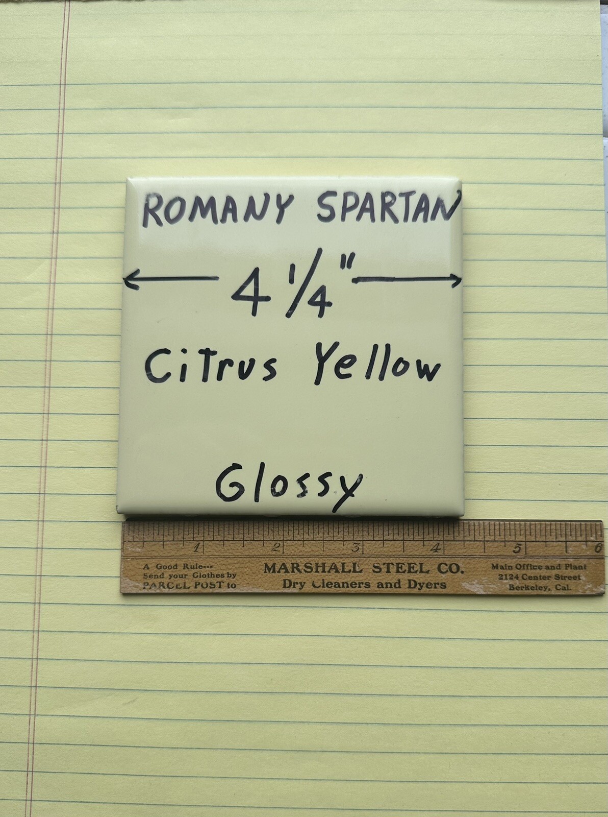 1pc. *Citrus Yellow * 4-1/4″ Glossy Ceramic Tile by Romany Co. Made 1940’s -50’s