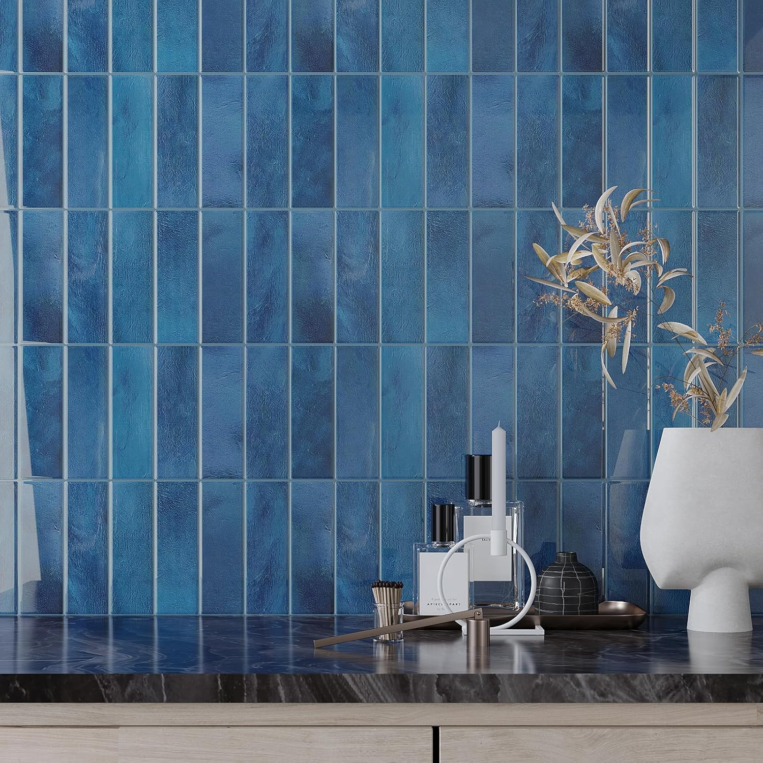 Sea Blue 3D Peel and Stick Backsplash Tiles – 20 Waterproof Vinyl Sheets