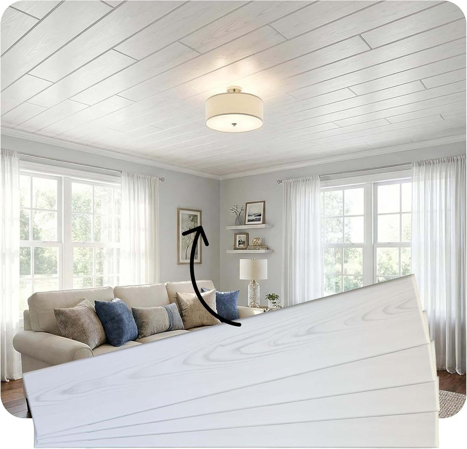 LA Maison Ceilings WP02CW Foam Wood Ceiling Planks, Country White, 48