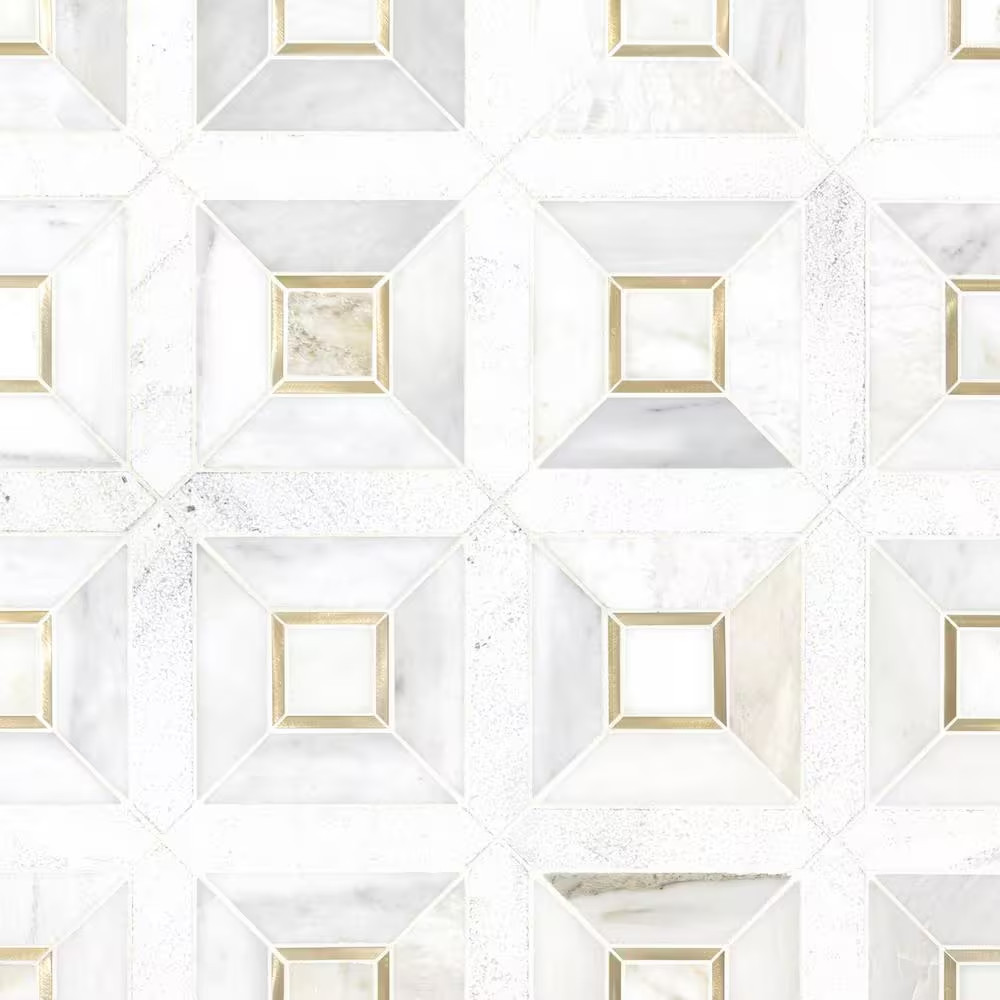 Verona Gold 12 In. X 12 In. Marble/Metal Mesh-Mounted Mosaic Floor and Wall Tile