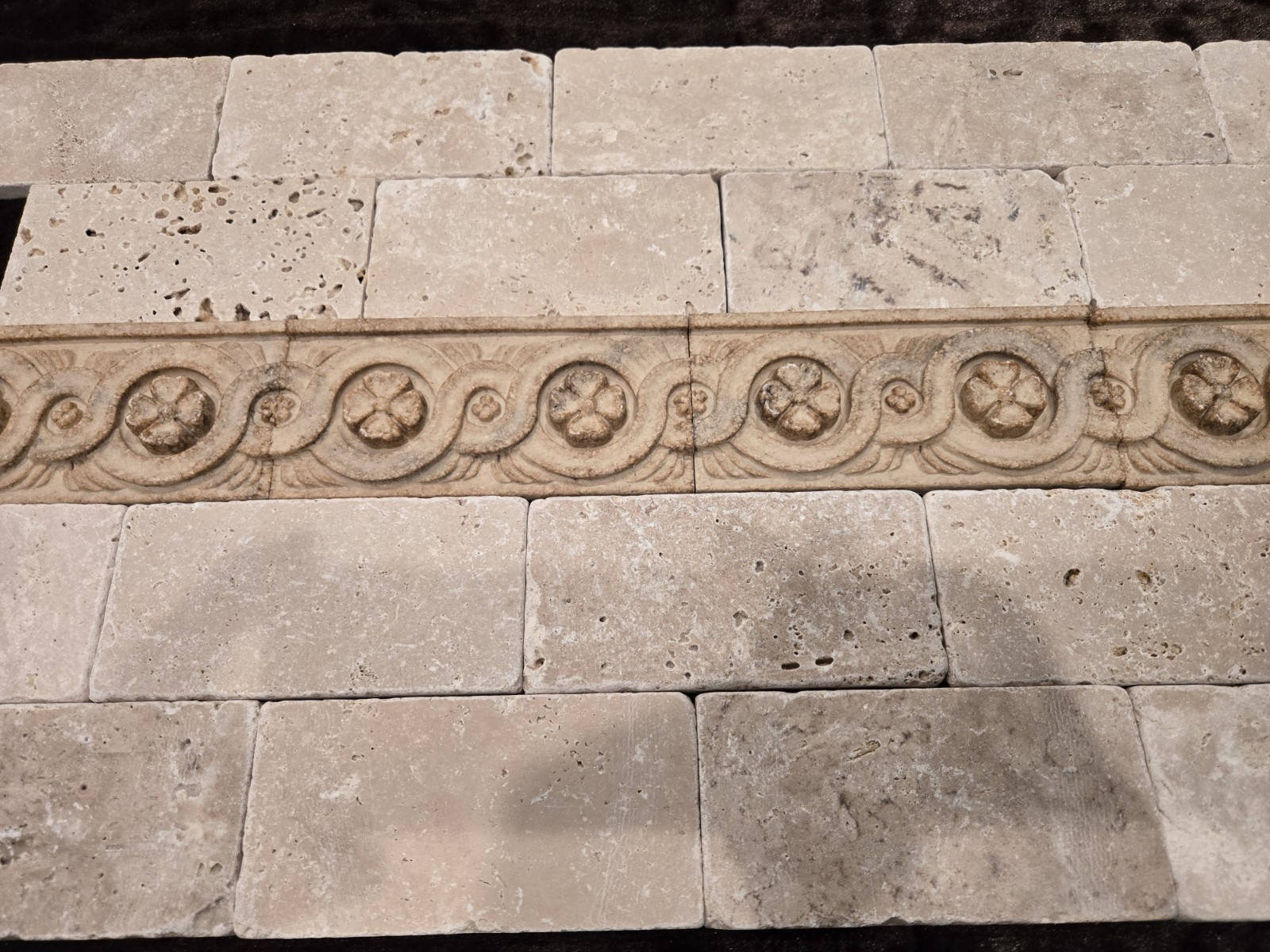 Italian tile border Looks Like Travertine Ivory Chiaro Tumbled Stone Marble Look
