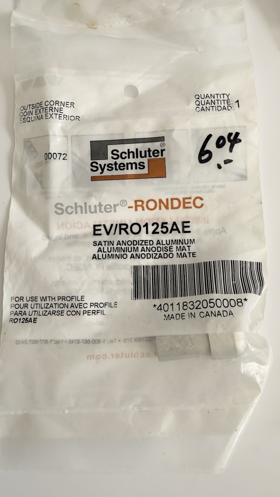Lot of 15 Schluter Rondec & Quadec Satin Anodized Aluminum Tile Trim – New