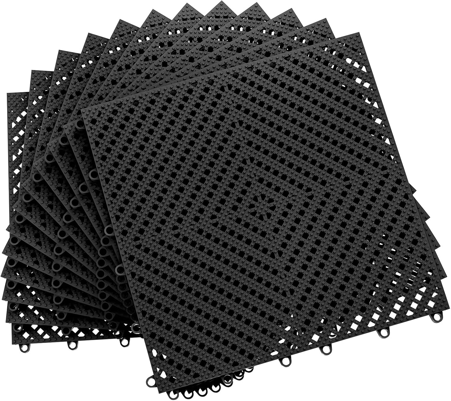 60Pcs Interlocking Drainage Floor Tiles 11.8″ Soft PVC Anti Slip Mat Pool Black