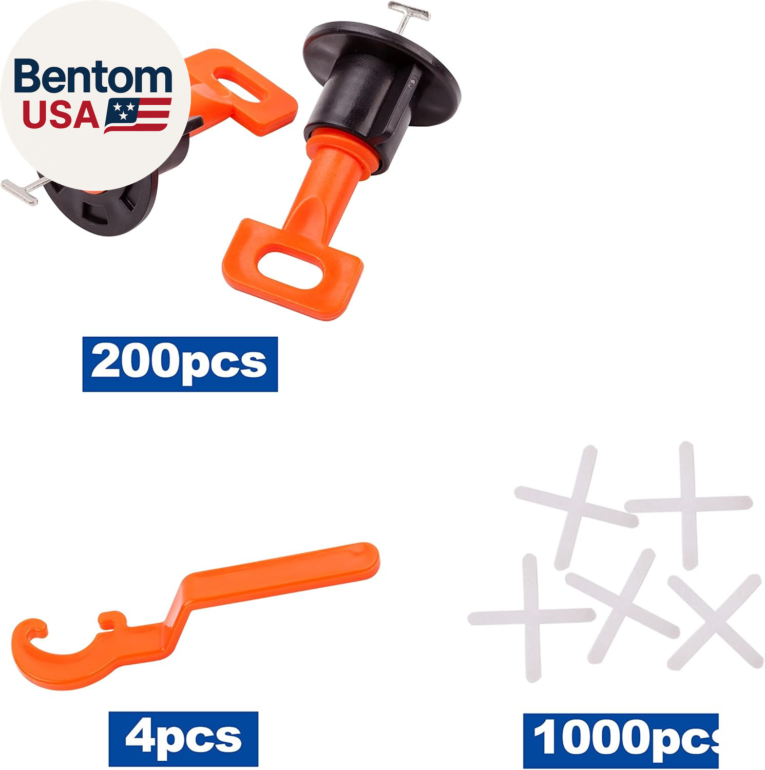 Tile Leveling System Kit with 200Pcs Tile Leveler & 4 Special Wrenches & 1000Pcs