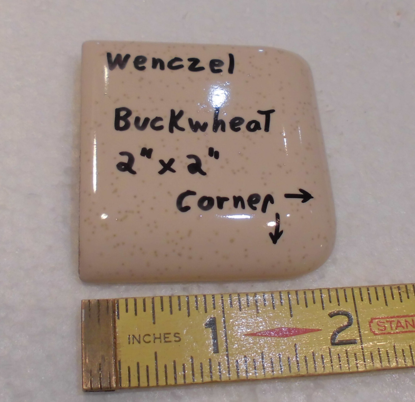 Buckwheat 2″ X 2″ X 5/16″ Ceramic Surface Bullnose Corner Tile; Wenczel Co.