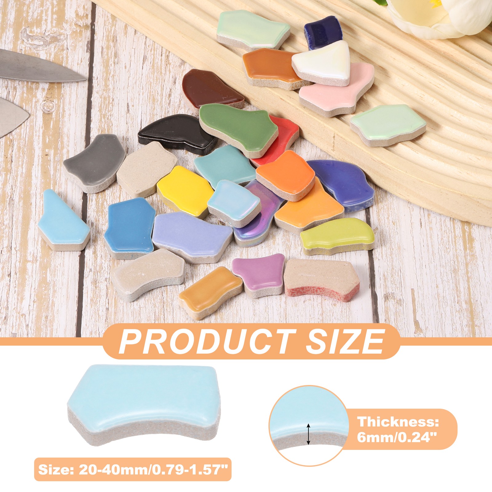 500g/1.1LB 0.79″-1.57″ Irregular Ceramics Mosaic Tiles Light Blue