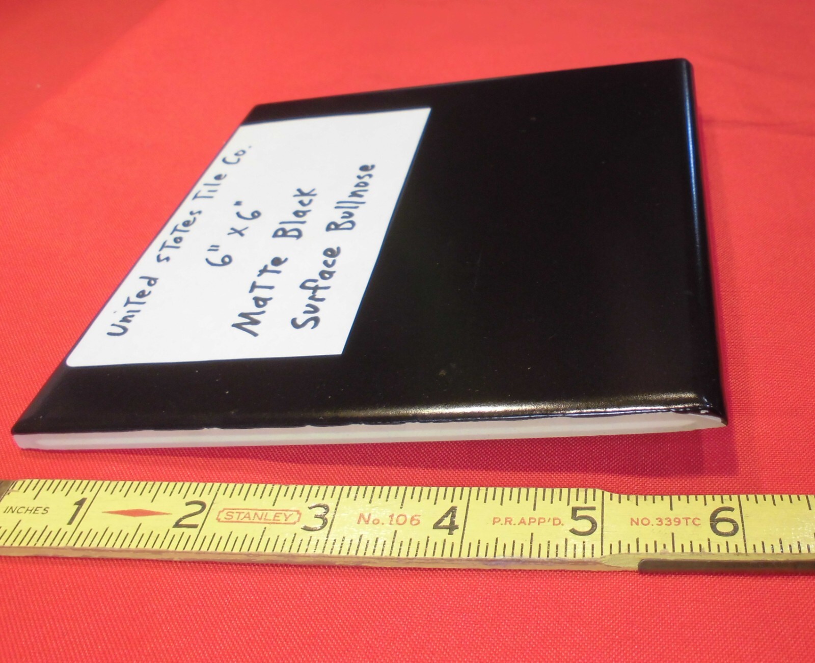 1 pc. *Matte Black* 6″ X 6″ Ceramic Bullnose: United States Tile Co. NEW