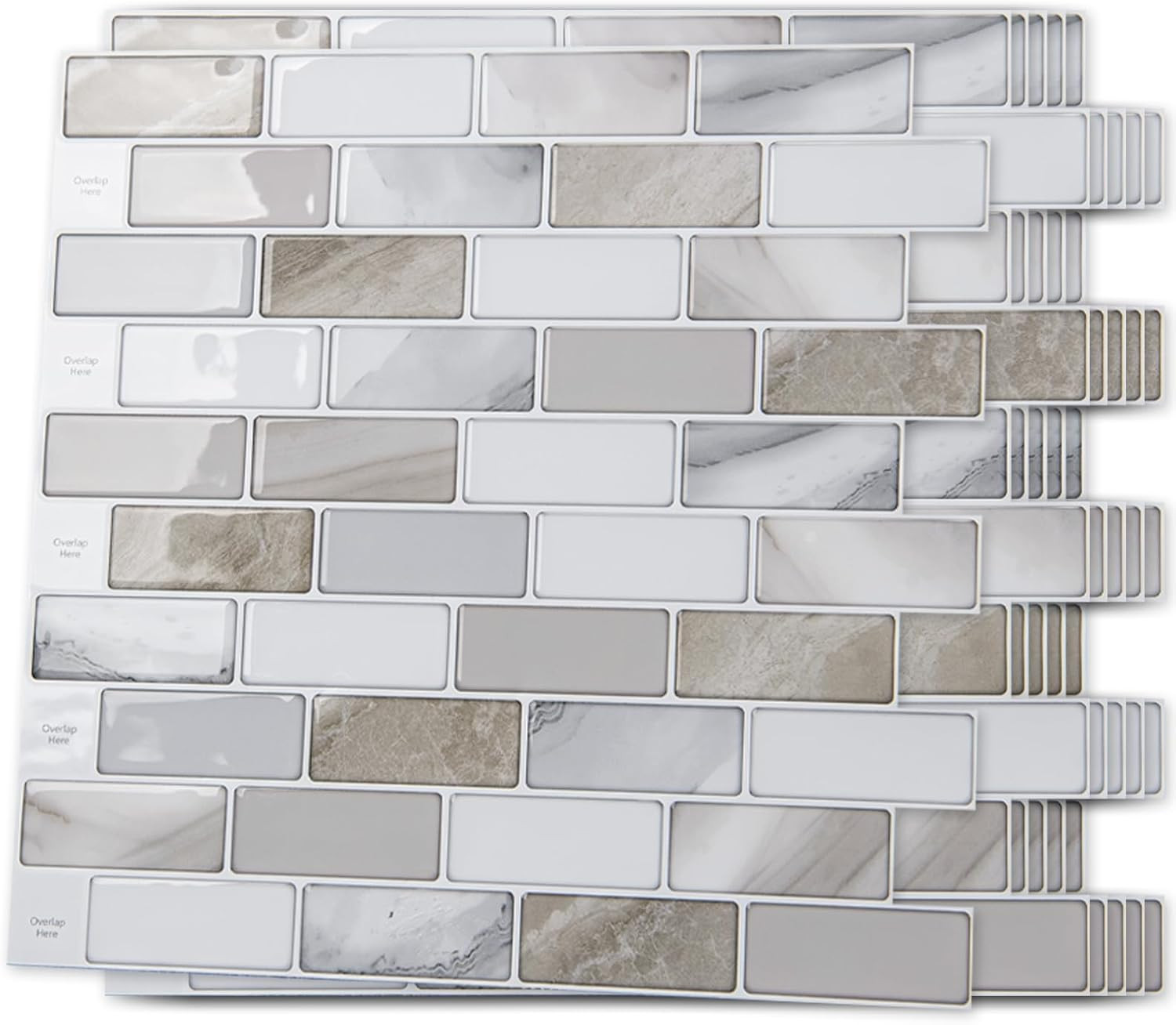 10-Sheet Peel and Stick Backsplash Tile in White Marble, Self-Adhesive Wall Tile