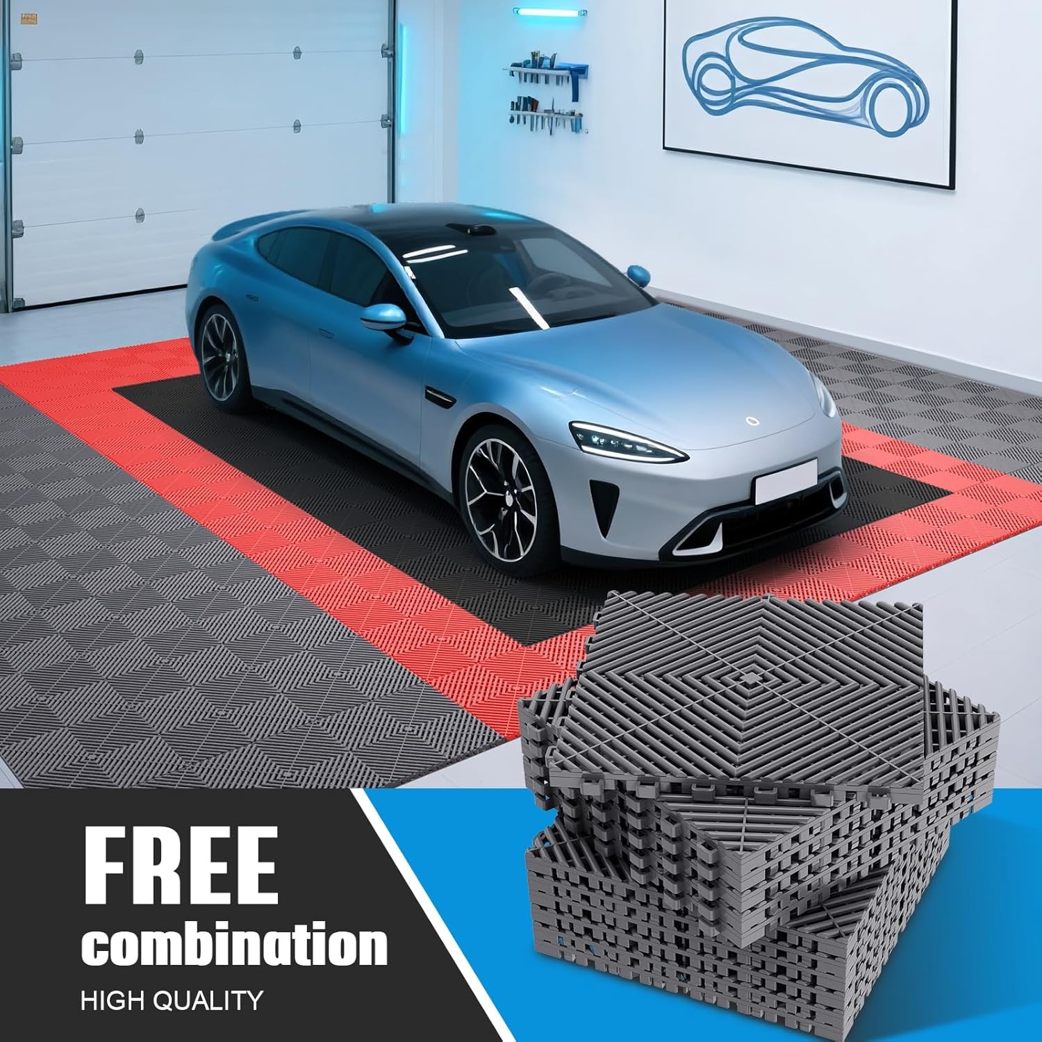 20/25/34 Pack Interlocking Garage Floor Tiles Vented Water Drainage 15.7″x15.7″