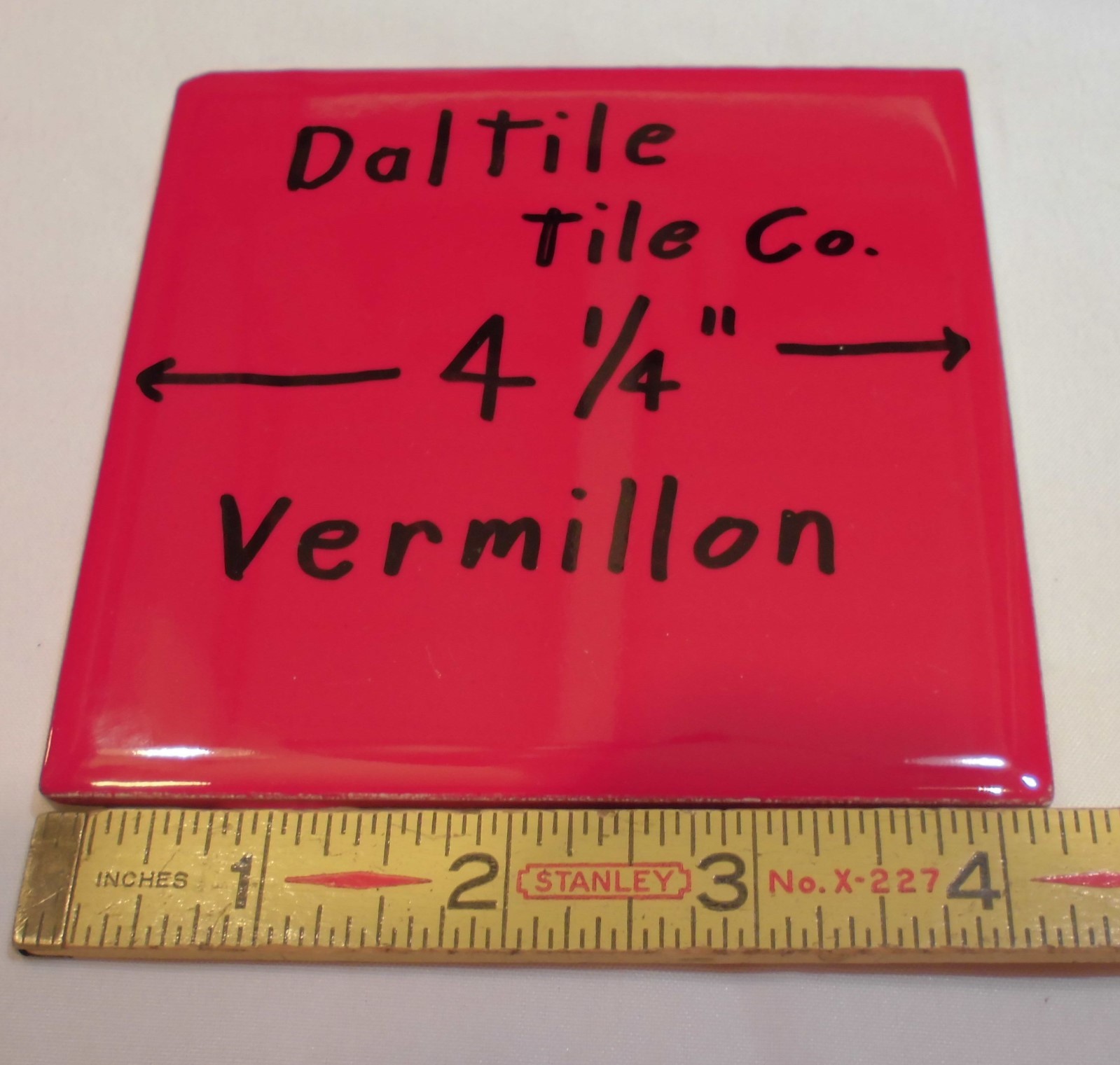 1 pc. Glossy Ceramic Tile *Vermillon*by Daltile…4-1/4″ Brilliant Red Color