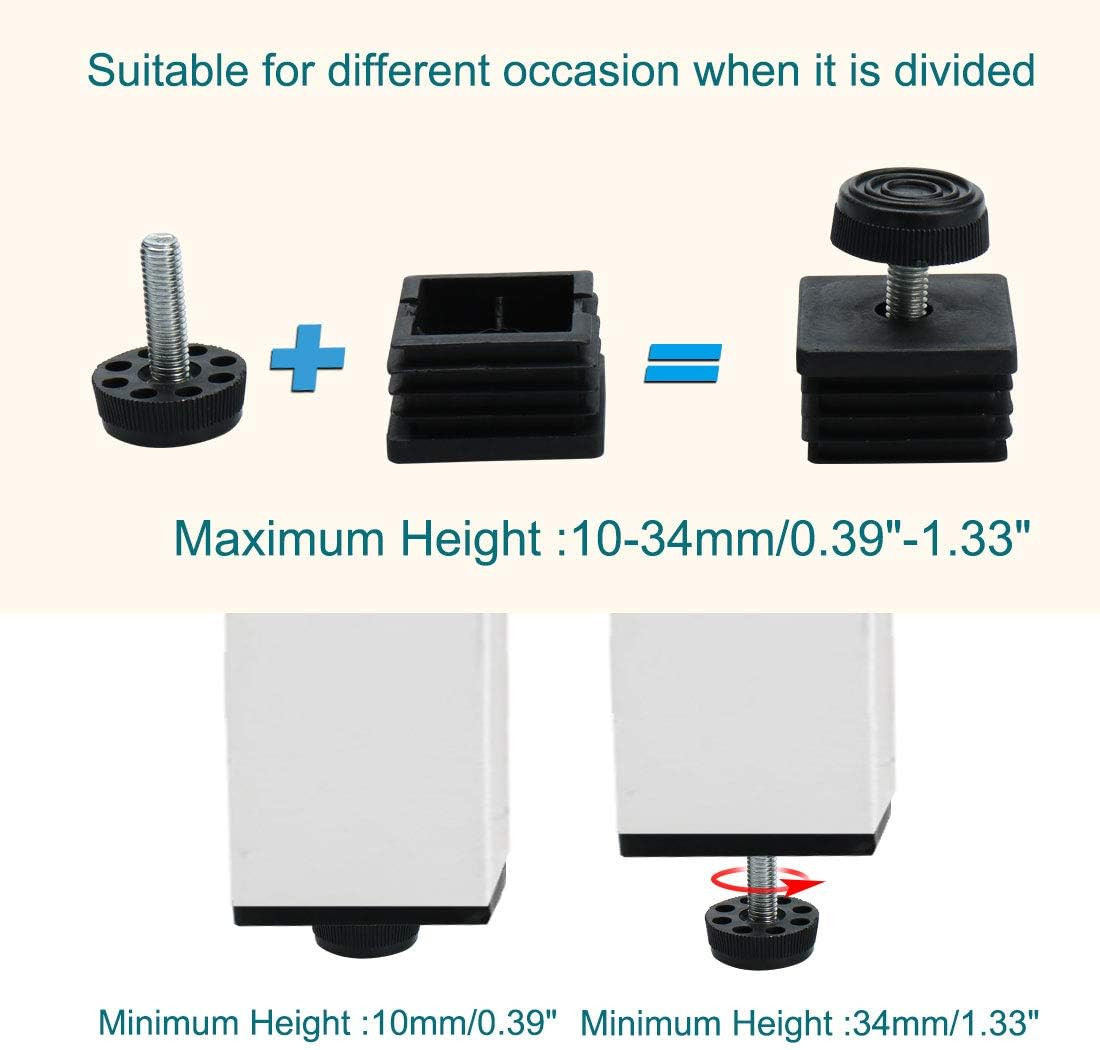 Leveling Feet 25 X 25Mm Square Insert Furniture Adjustable Leveler 4 Sets