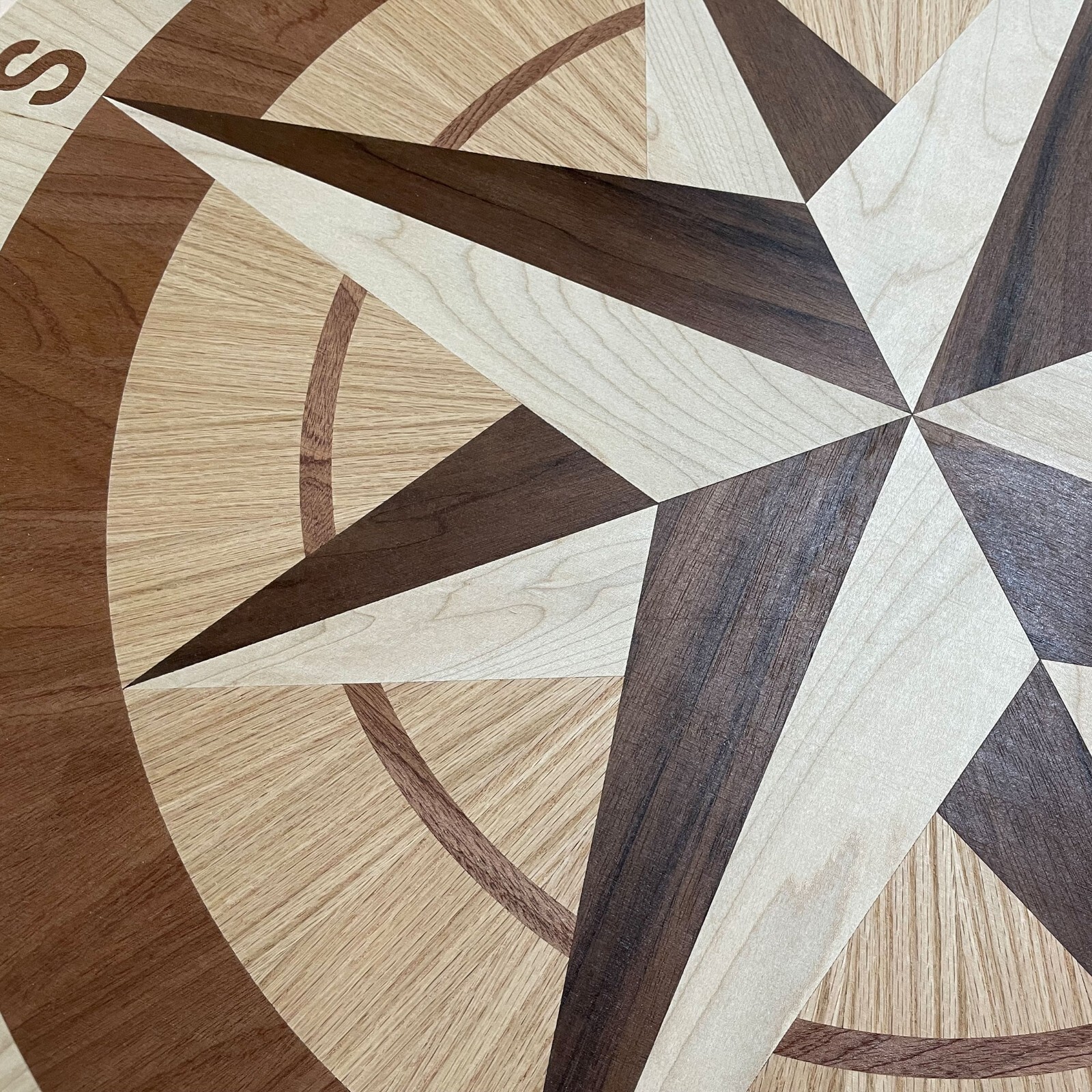 12″ x 3/4″ Wood Compass Floor Inlay – Handmade Decorative Hardwood Medallion