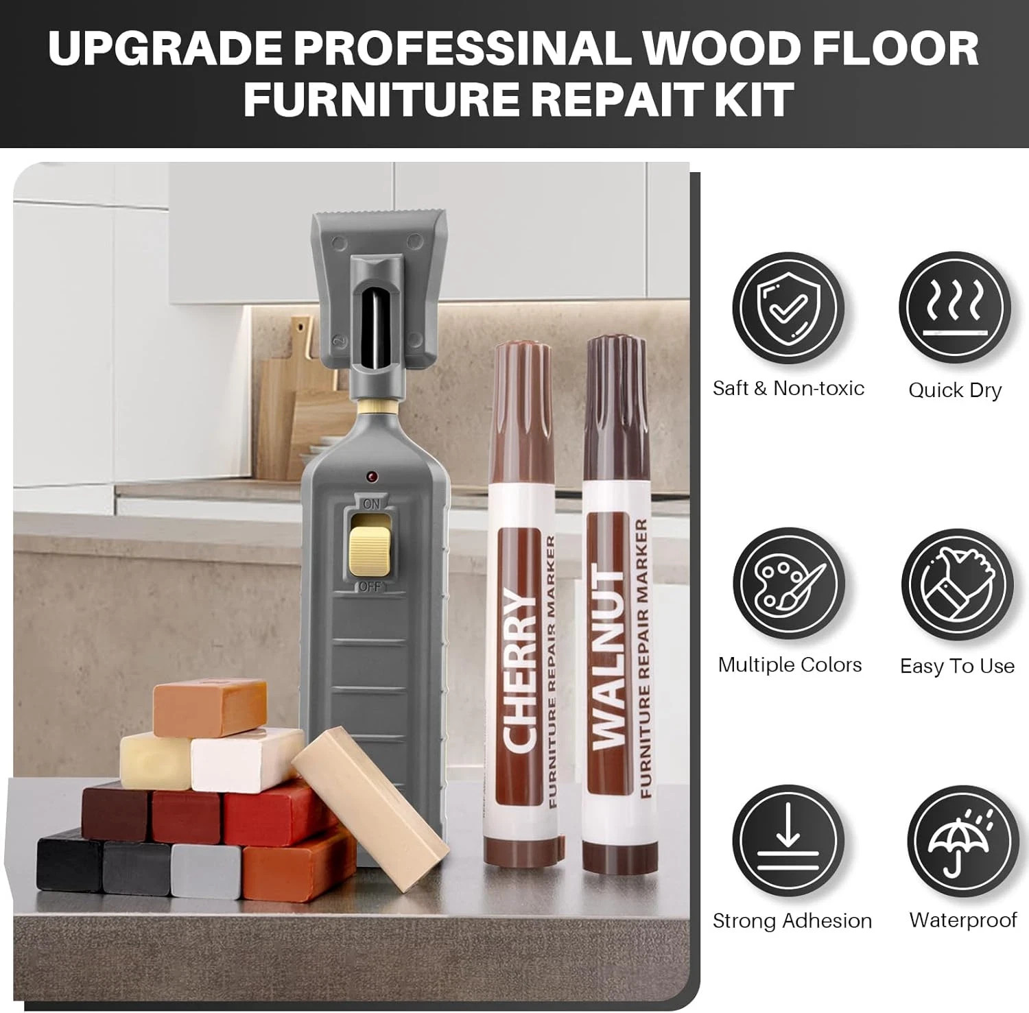 Vinyl Floor Repair Kit with Heat Pen – 11 Colors Laminate Wood Floor Repair Kit