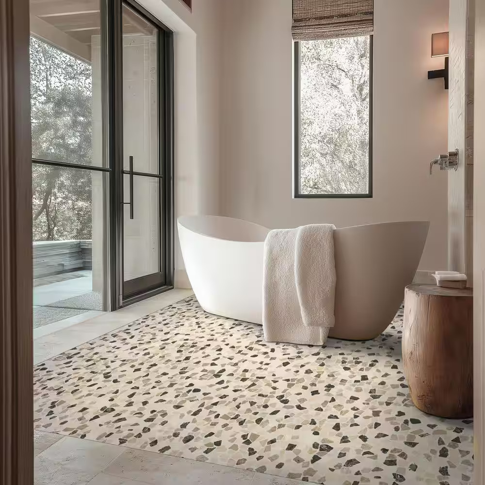 Mix Marble Pebbles 12 In. X 12 In. X 0.38 In. Tumbled Marble Mesh-Mounted Mosaic
