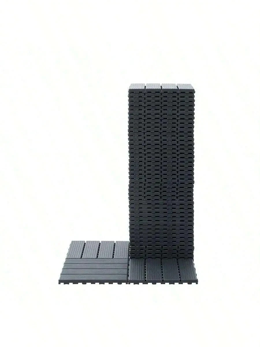 Plastic Interlocking Deck Tiles,11 Pcs 12″X12″Waterproof Outdoor DARK GRAY