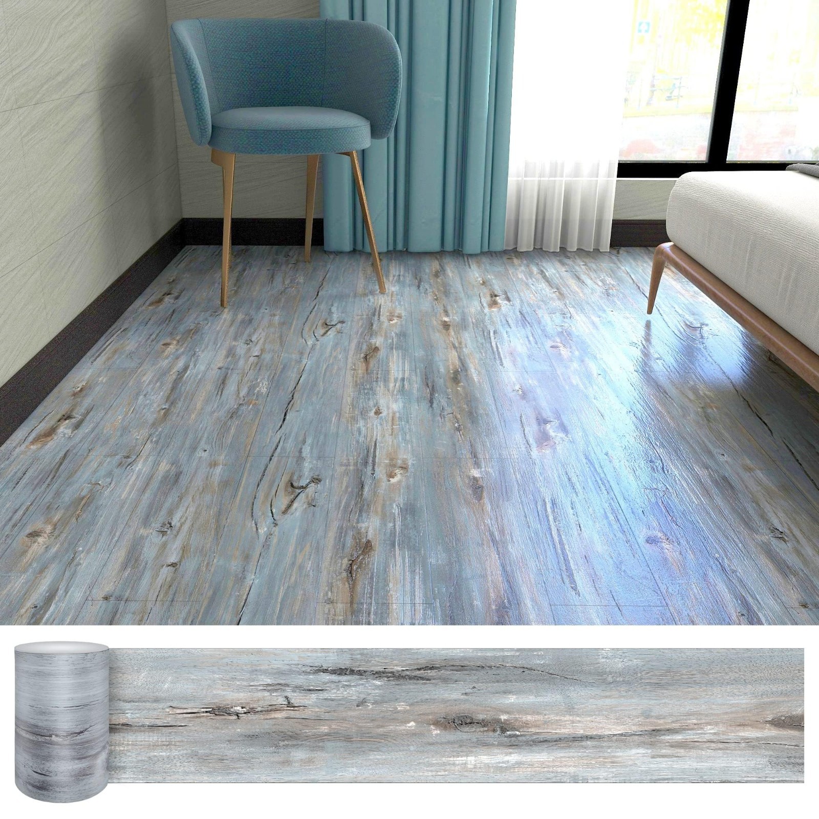 Waterproof Peel and Stick Wood Grain Floor Tiles – 36″x6″, Self-Adhesive DIY, 72