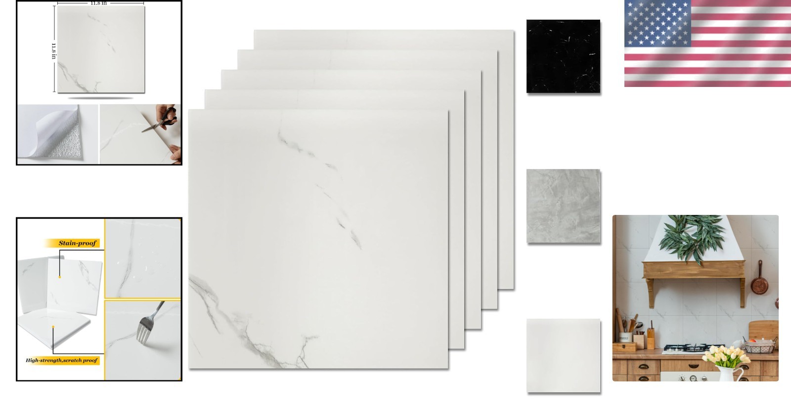 Easy to Install Glossy White Marble Backsplash – Peel and Stick 12×12 Tiles