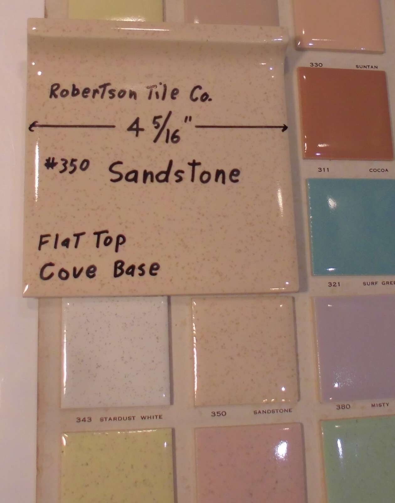 1 pc. Sandstone – Buckwheat: Cove-Base Ceramic Tile 4-5/16″ Robertson Co. Glossy