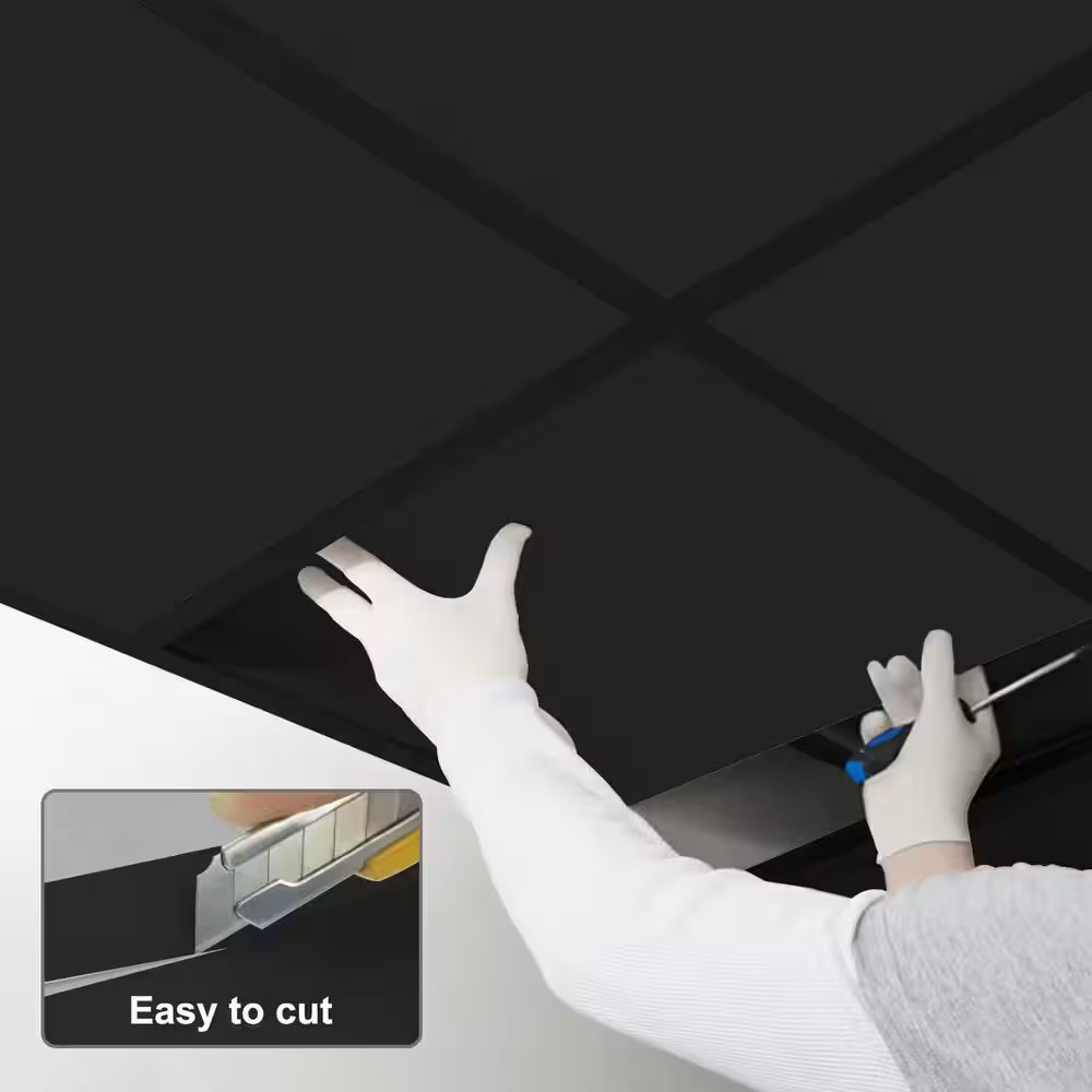Black 2 X 2 Ft. Decorative Smooth Waterproof and Fire-Rated Ceiling Tile 48 Sq.