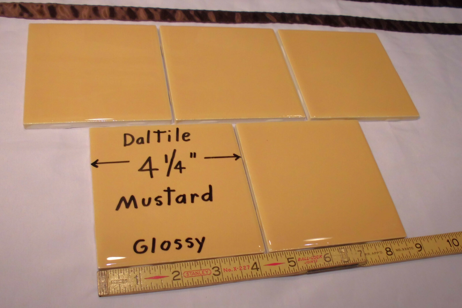 5 pcs. *Mustard* Glossy Ceramic Tiles by Daltile; 4-1/4″ New Stock; Yellow-Gold