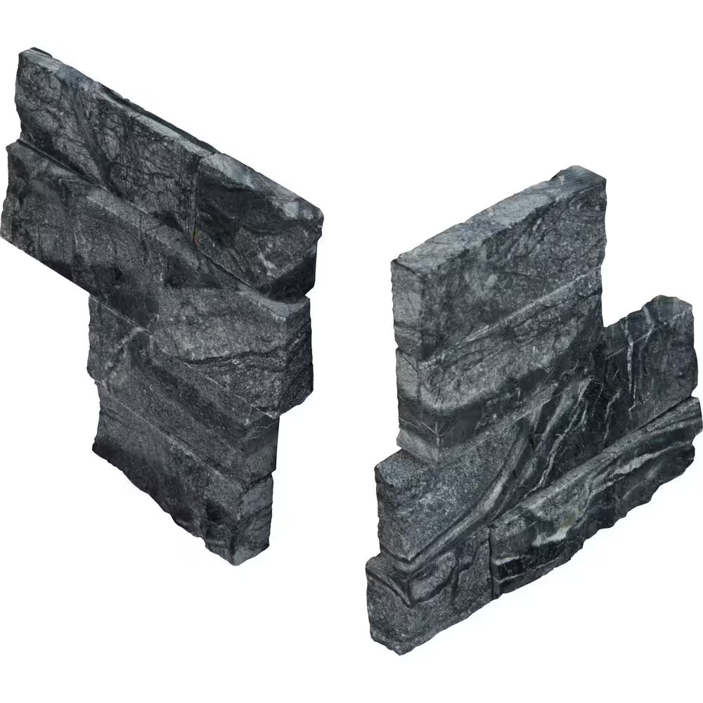 Glacial Black Ledger Panel 6 In. X 24 In. Splitface Marble Wall Tile (6 Sq. Ft./