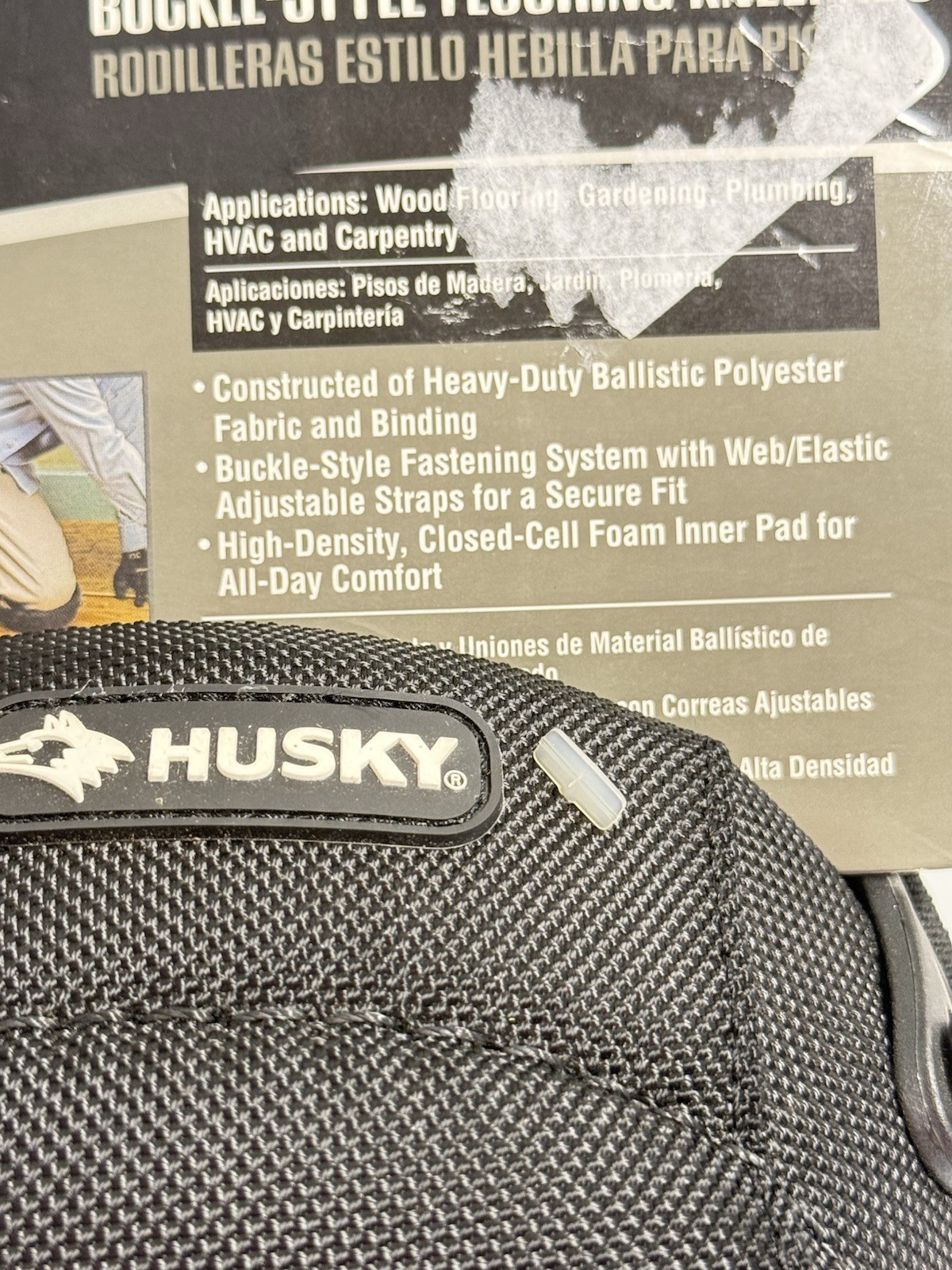 HUSKY Pair of Polyester Black Pro Flooring Kneepads Buckle Style NEW
