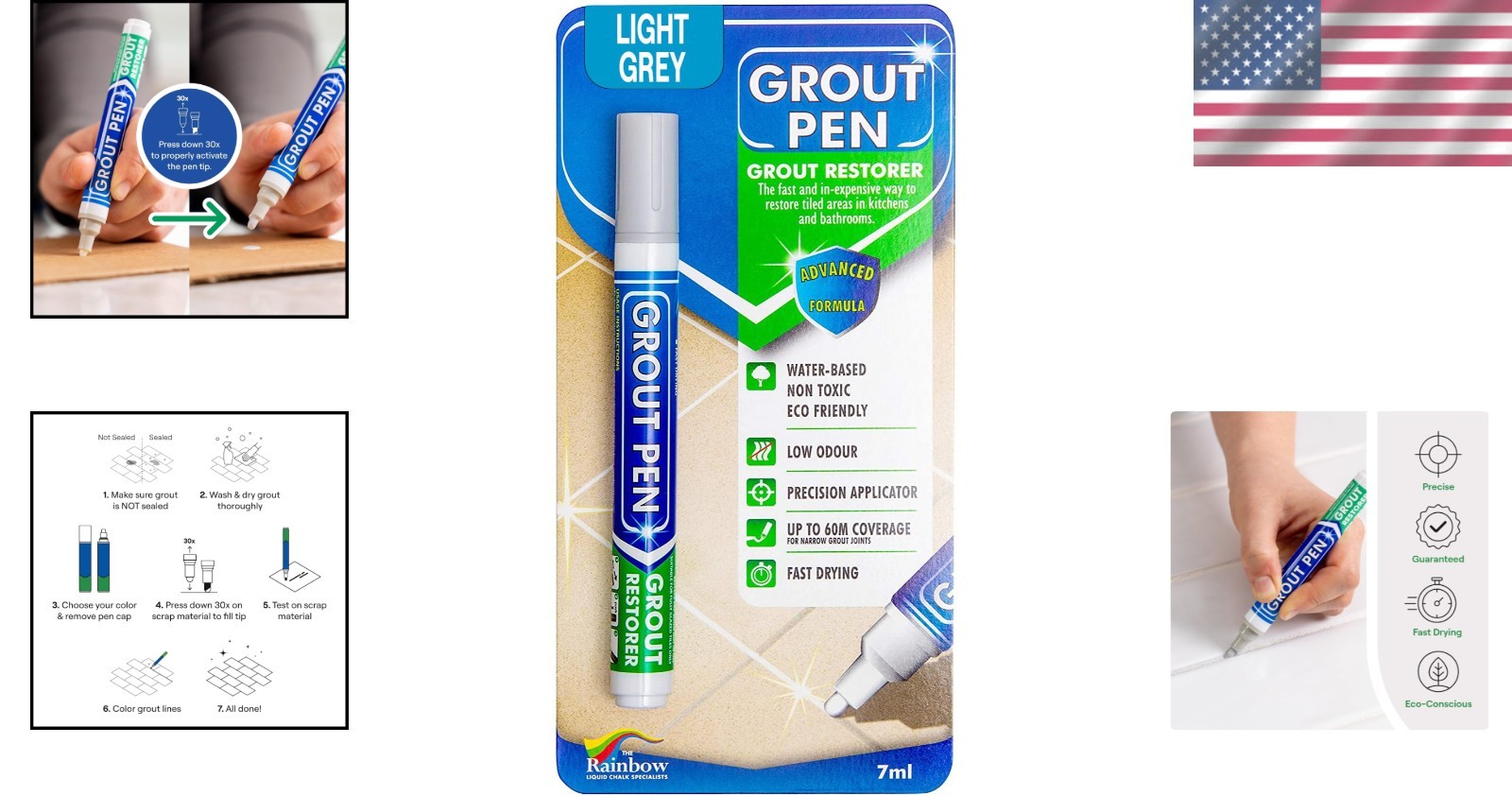Grout Pen Light Grey Waterproof Colorant – 7mL Narrow Tip for Easy Application