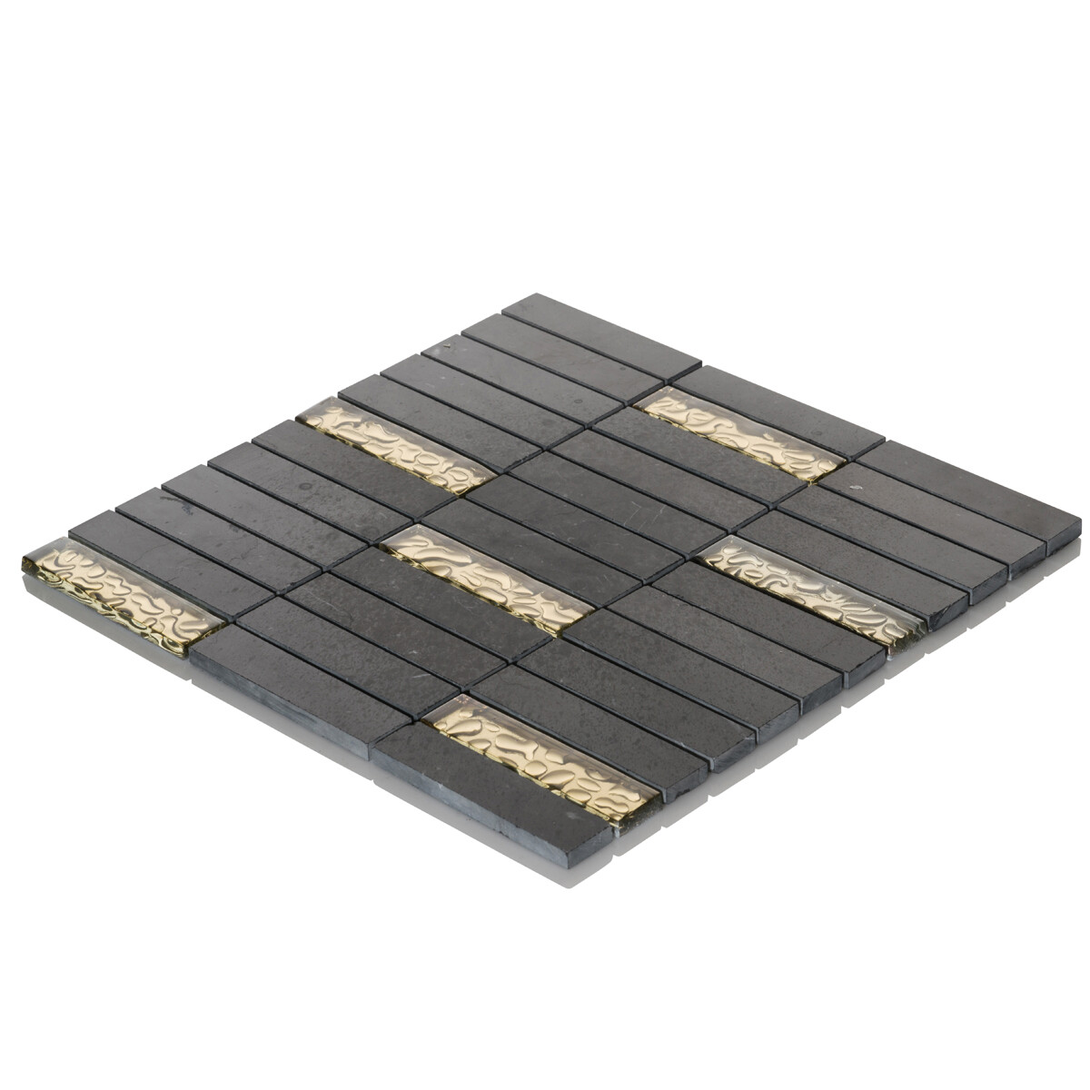 Black Marquina Marble Stone Gold Glass Mosaic Tile Stacked Kitchen Backsplash