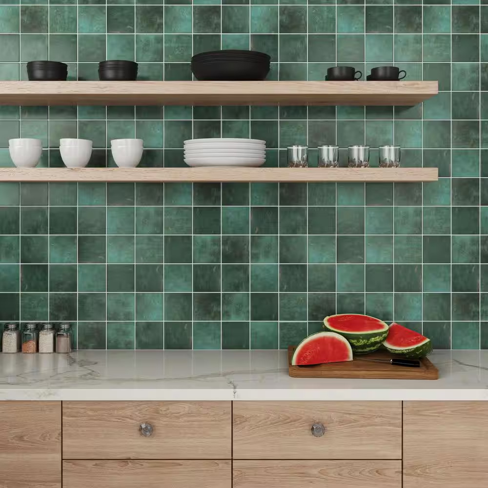 Cloe Subway Glossy Green 5 In. X 5 In. Handmade-Look Ceramic Wall Tile (10.83 Sq